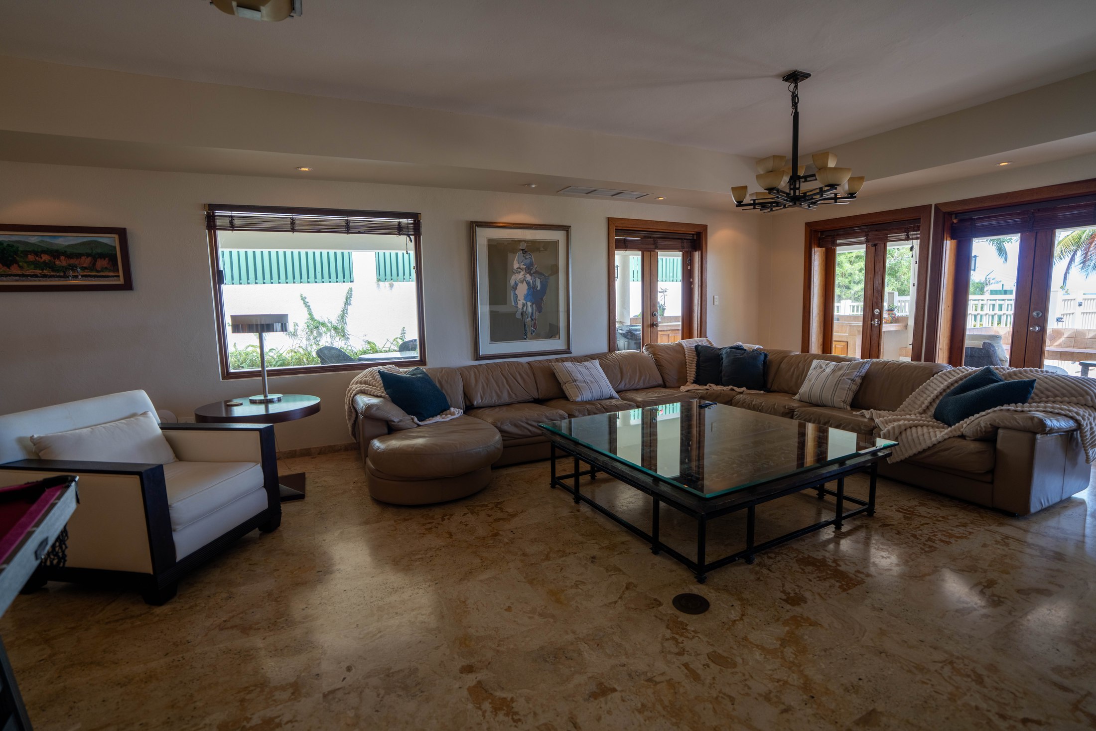 Living room seating and media wall